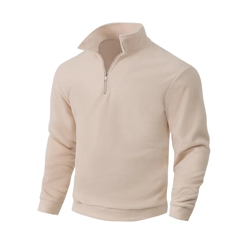 Herren Fleece-Pullover mit halbem Reißverschluss und hohem Kragen – Cavarno