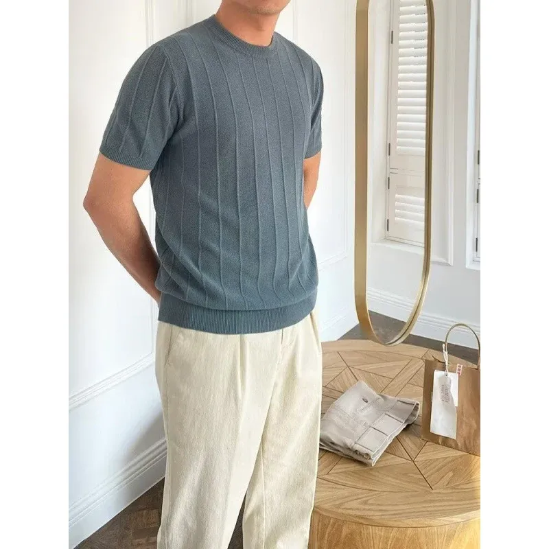 Herren Kurzarm Strickpullover mit Rippstruktur – Norvane