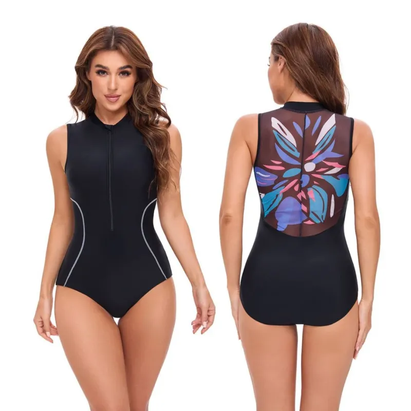 Damen ärmelloser Schwimmanzug mit floralem Rückendesign – Maréssa