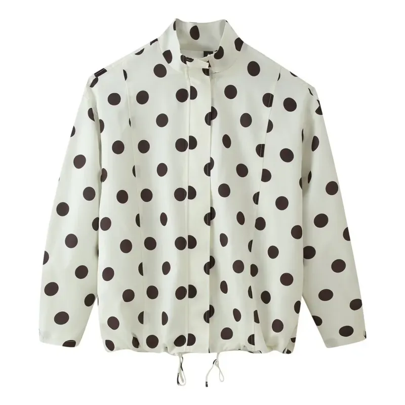 Damen Gepunktete Windbreaker-Blousonjacke mit Stehkragen, verdecktem Reißverschluss und Kordelzugsaum Echo Archiv