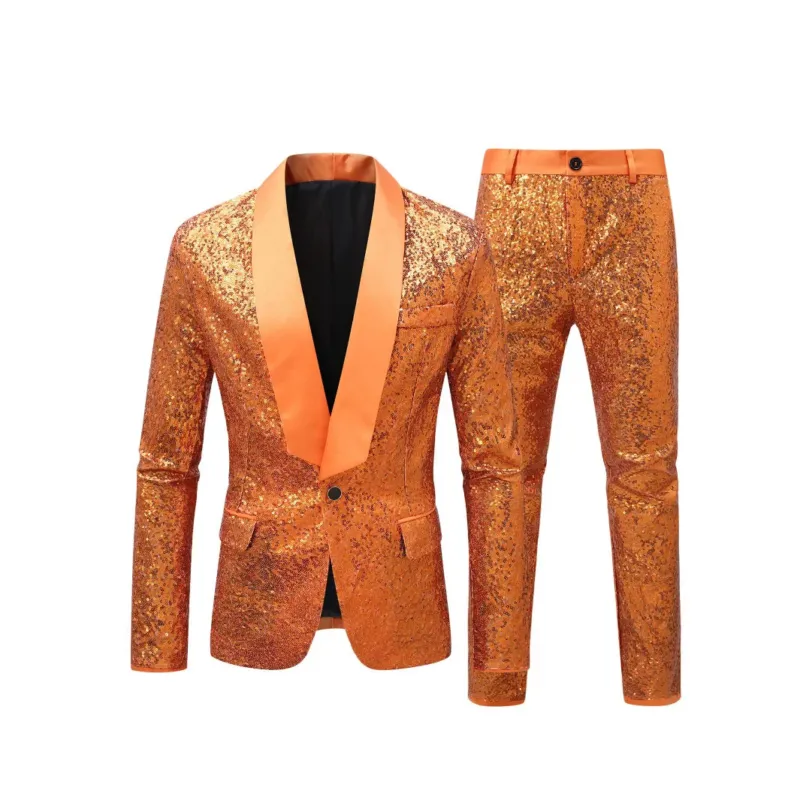 Herren Glamouröses Paillettenanzugset mit stylischem Satin-Revers – Montaro