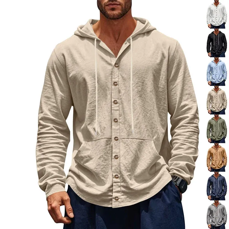 Herren Kapuzenpullover mit Knopfleiste und praktischen Taschen – Cavarno